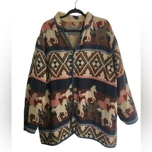 Vintage Horse Tapestry Jacket Reversible Aztec Southwestern Coat XL 2XL Unisex